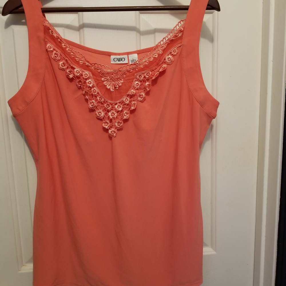 Cato Peach Lace Accent Tank Top